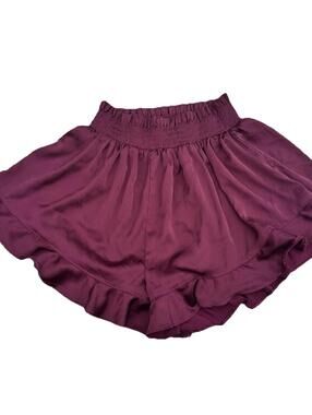 Birdy Grey Burgundy Esther  Satin Ruffle Lounge Shorts Whimsygoth Romantic Sz M